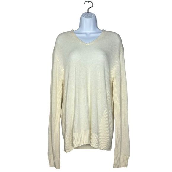 Theory Womens XL Ivory V-Neck Sweater Wool Angora Cashmere Blend Minimalist - Picture 1 of 11